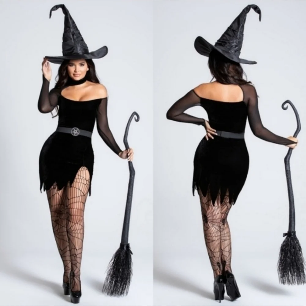 NEW Yandy Black Hearted Witch Velvet Costume 2 Piece Set Large